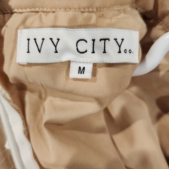 Ivy City Co Sicily White Champagne Floral Lace Midi High Neck Long Sleeve Dress - Picture 6 of 10